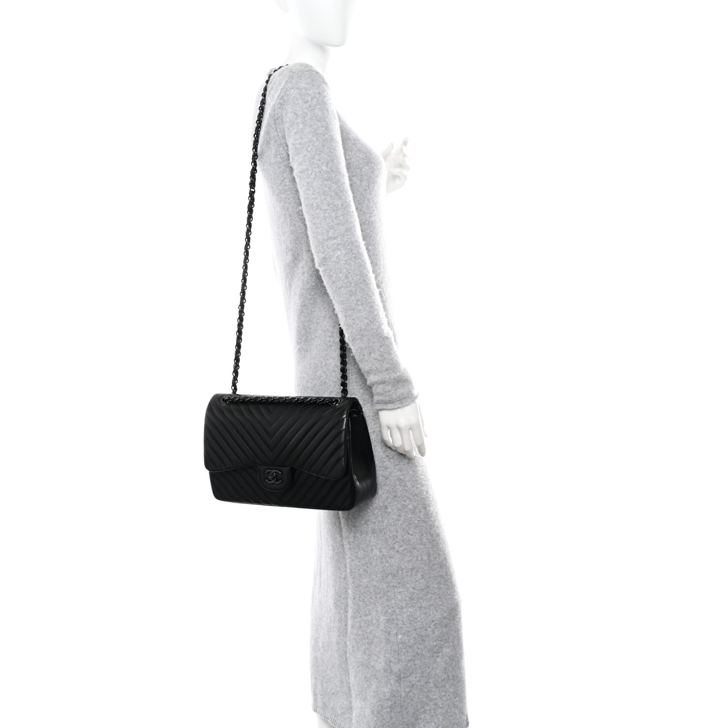Chanel Lambskin Chevron Quilted Jumbo Double Flap So Black 2 of 13