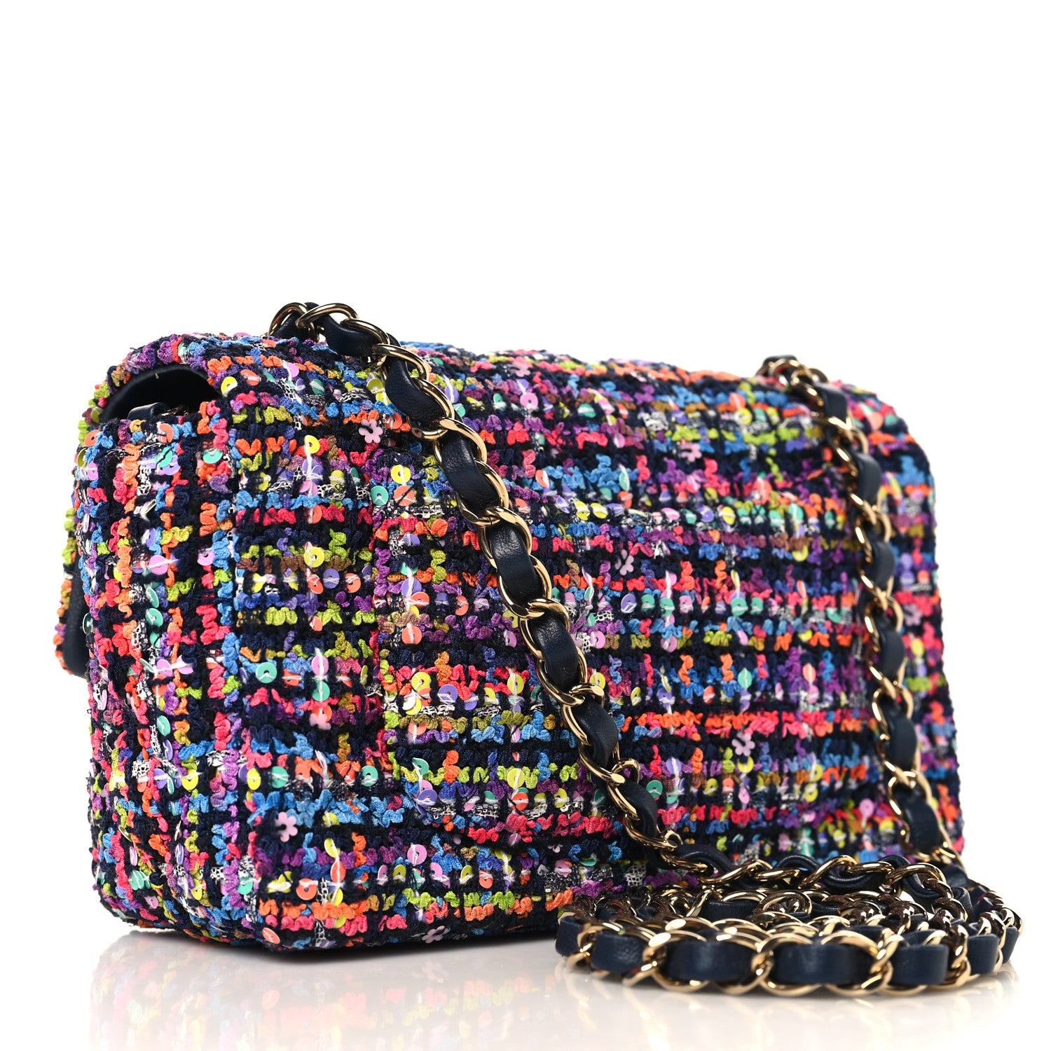 Chanel Tweed Quilted Mini Rectangular Flap Navy Blue Multicolor 3 of 11
