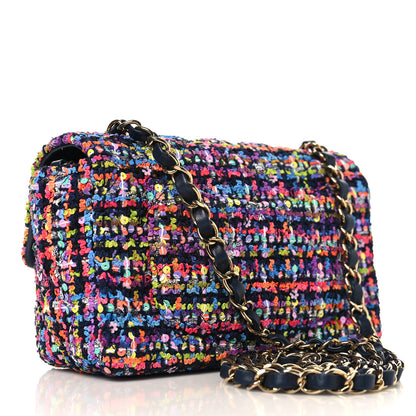 Chanel Tweed Quilted Mini Rectangular Flap Navy Blue Multicolor 3 of 11