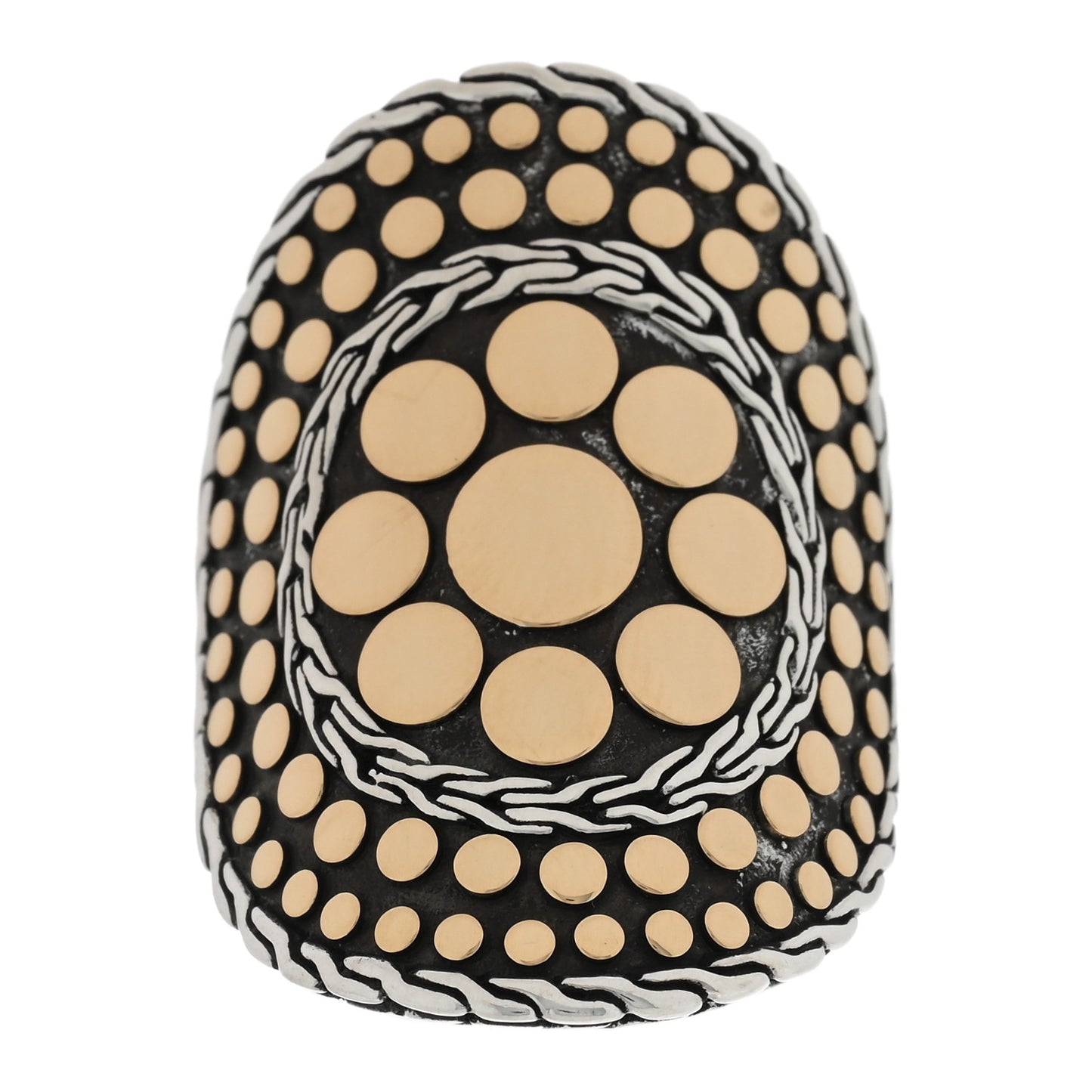 Sterling Silver 18K Yellow Gold Jaisalmer Dot Curved Oval Ring 58 8.5