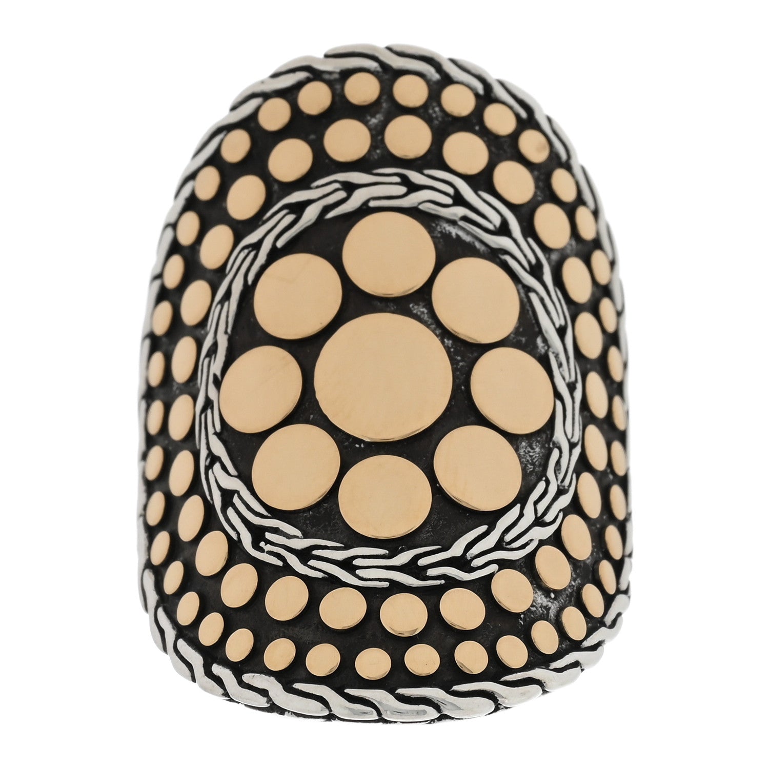John Hardy Sterling Silver 18K Yellow Gold Jaisalmer Dot Curved Oval Ring 58 8.5 1 of 4