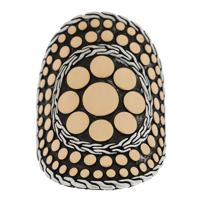 John Hardy Sterling Silver 18K Yellow Gold Jaisalmer Dot Curved Oval Ring 58 8.5 1 of 4