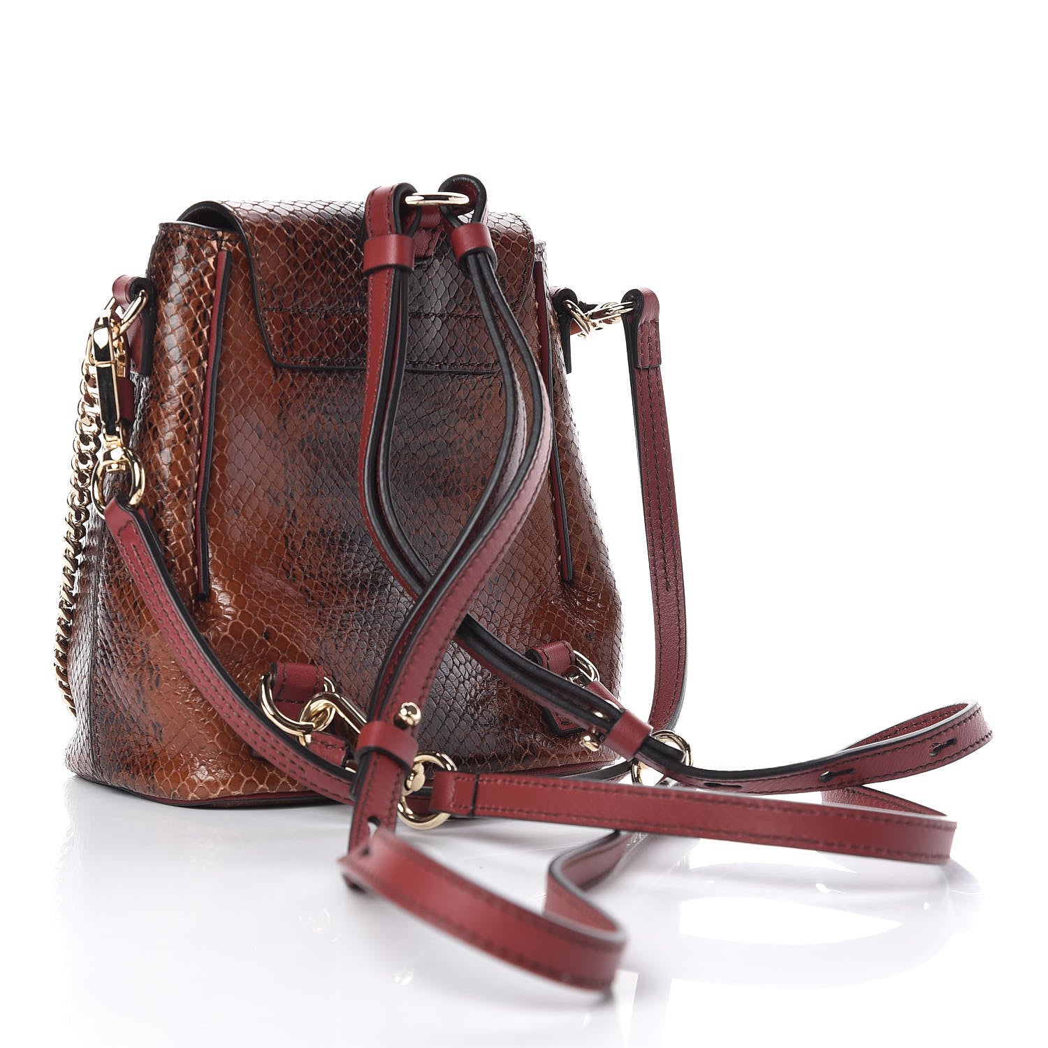 Chloe Calfskin Watersnake Embossed Mini Faye Backpack Sepia Brown 3 of 14