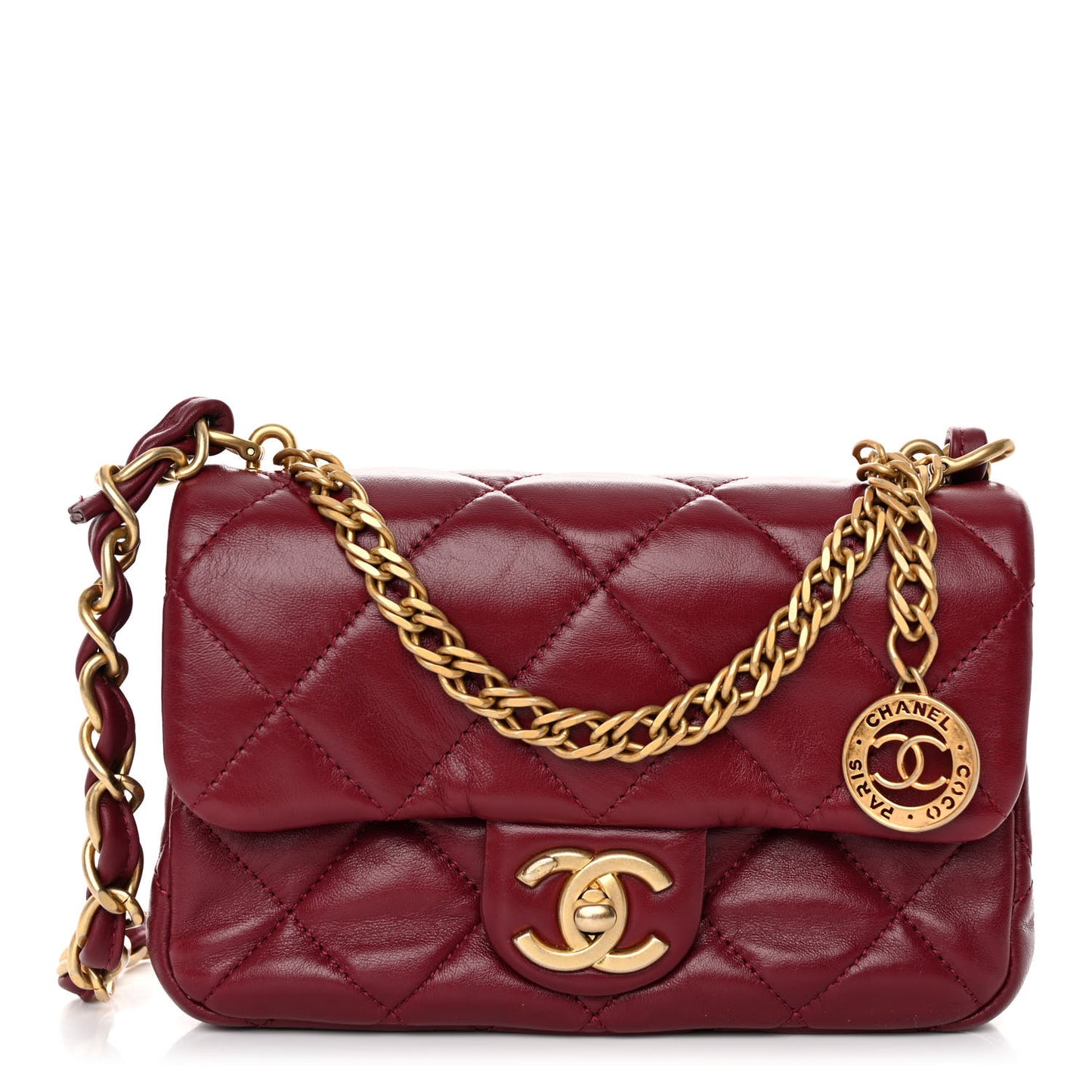 Lambskin Quilted Small Fancy Jewel Flap Burgundy