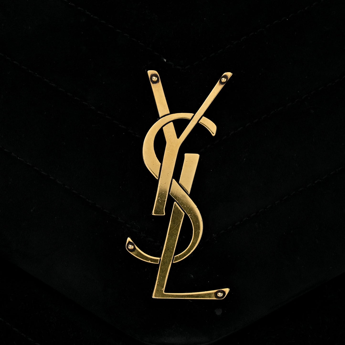 Suede Y Quilted Monogram Medium Loulou Chain Satchel Black