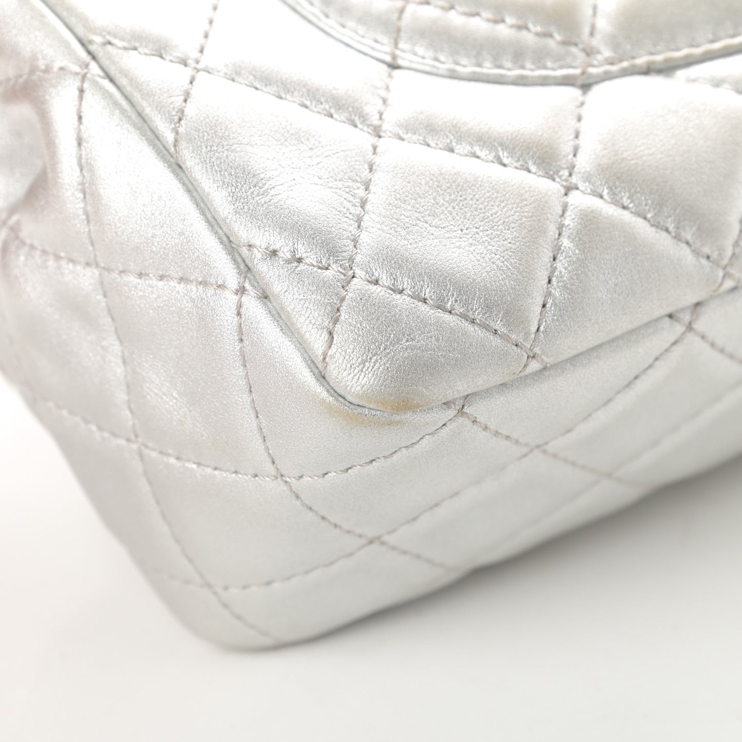 Metallic Lambskin Quilted Jumbo Single Flap Silver