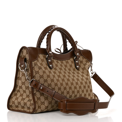 Balenciaga X GUCCI GG Monogram Azalea Calfskin Neo Classic Silver Hardware Medium City Beige Ebony Brown Sugar 2 of 10