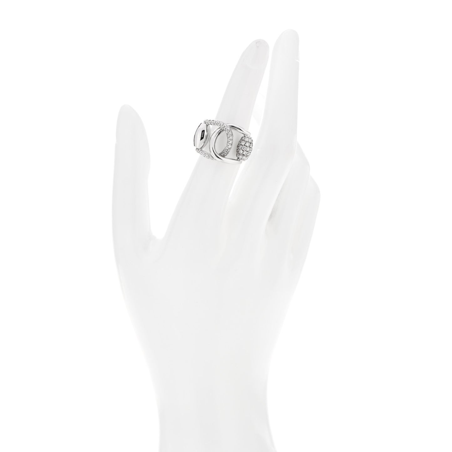 18K White Gold Diamond Double Horsebit Ring 53 6.25