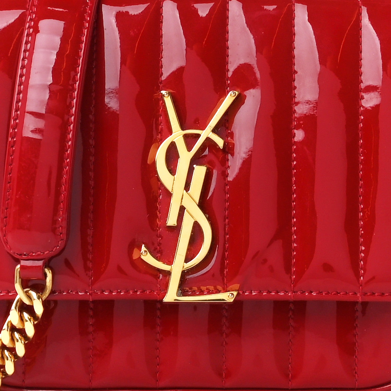 Saint Laurent Patent Matelasse Monogram Small Vicky Chain Bag Red 8 of 12