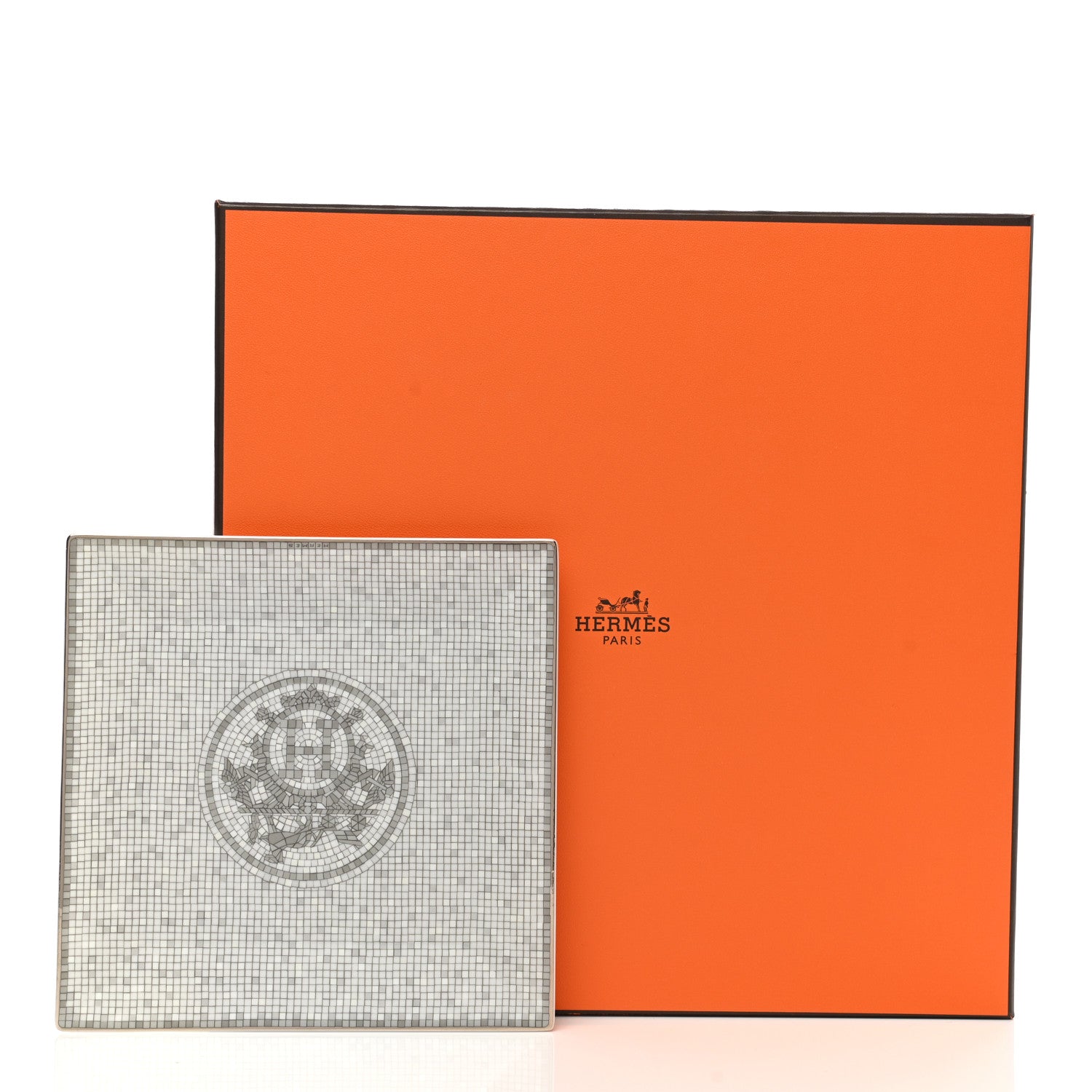 Hermes Porcelain Mosaique Au 24 Platinum Square Plate N°3 7 of 7