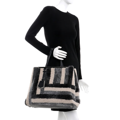 Fendi Shearling Large 2Jours Tote Light Blue Grey 2 of 7