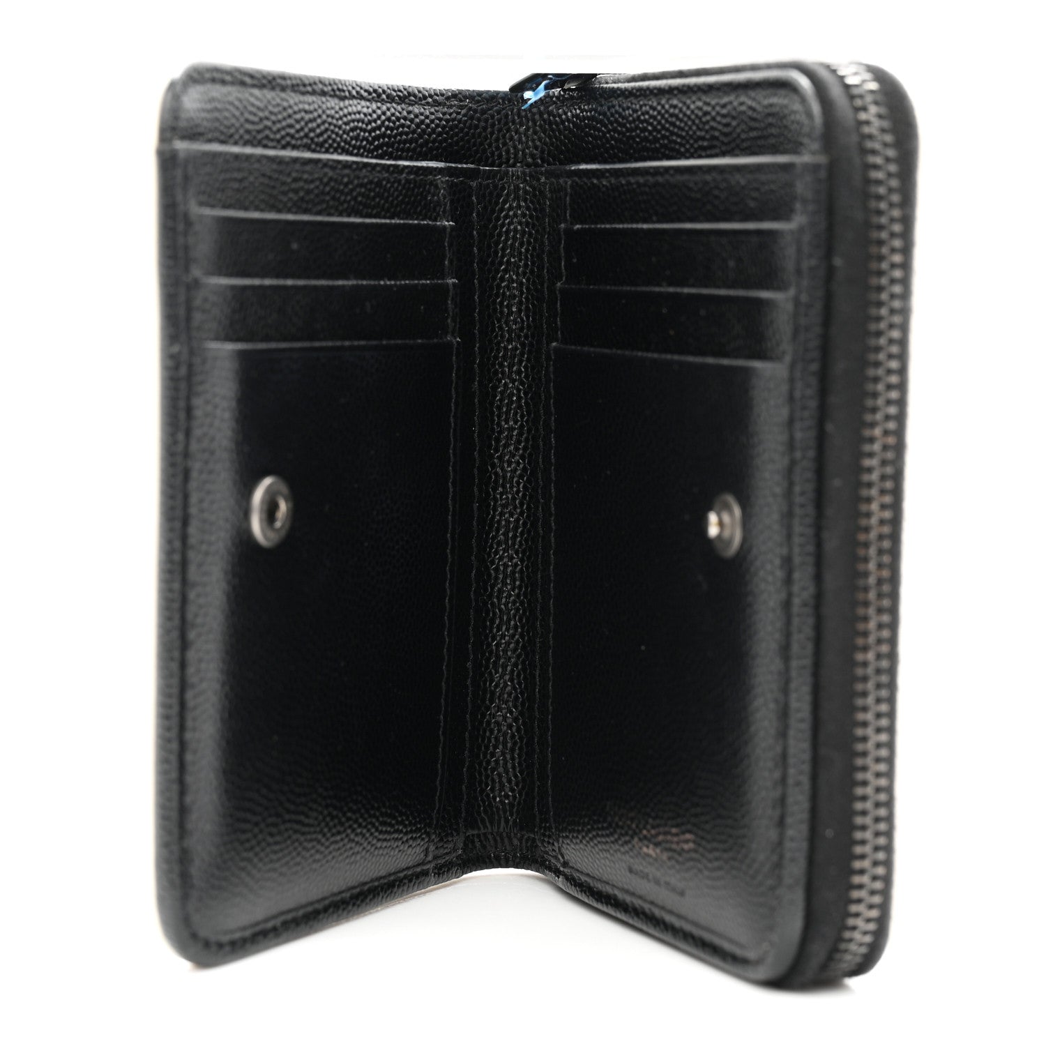 Saint Laurent Grain De Poudre Matelasse Chevron Monogram Compact Zip Around Wallet Black White 5 of 7