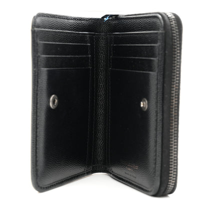 Saint Laurent Grain De Poudre Matelasse Chevron Monogram Compact Zip Around Wallet Black White 5 of 7