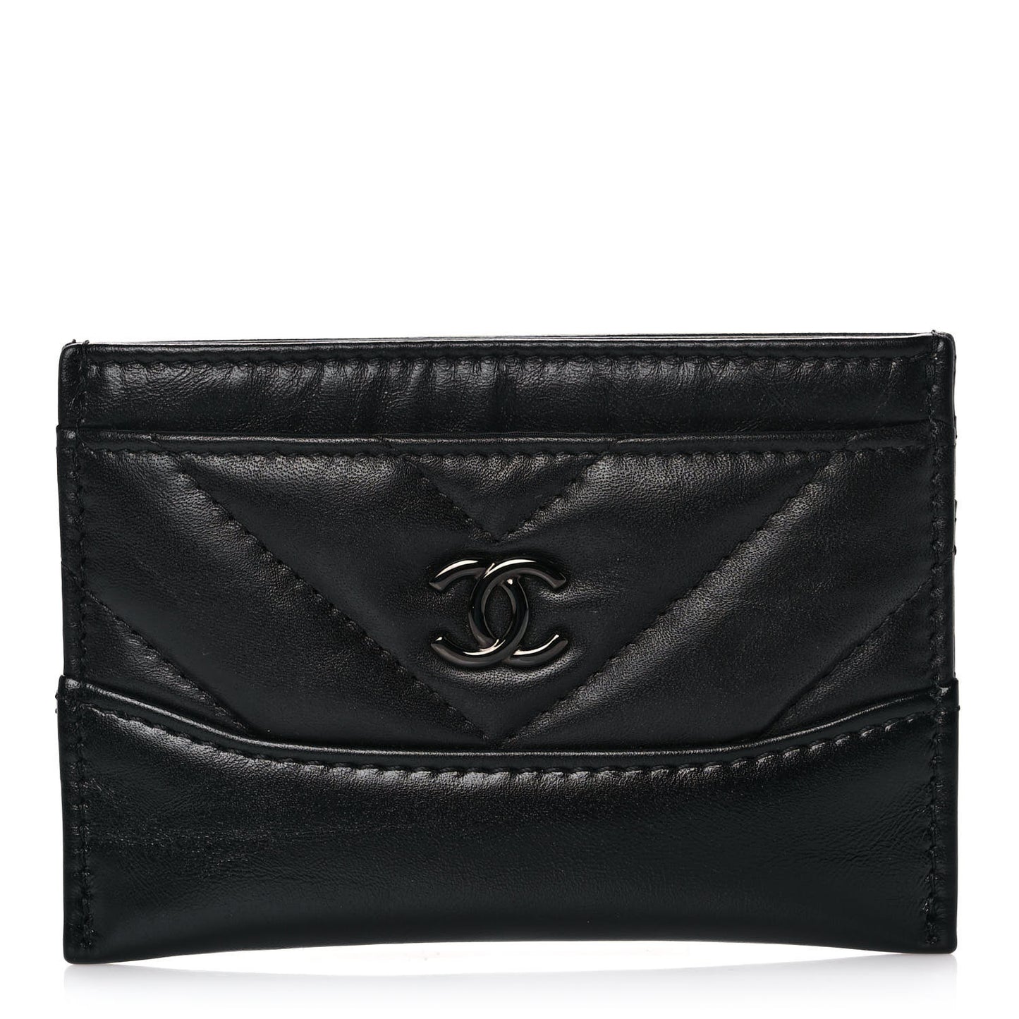 Aged Calfskin Quilted Gabrielle Card Holder Wallet So Black