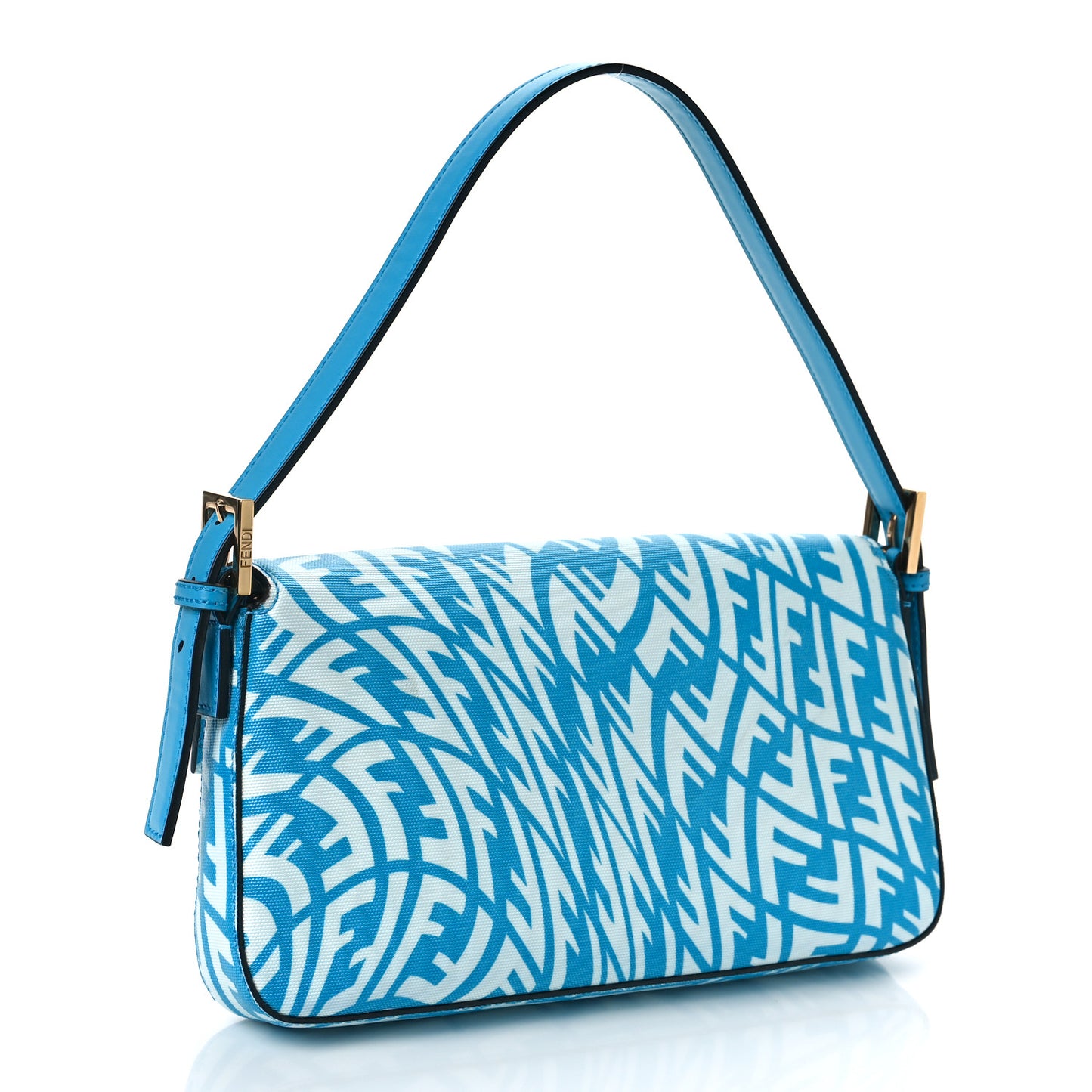 X SARAH COLEMAN Glazed Canvas Vitello King FF Vertigo Baguette 1997 Cyber Blue White