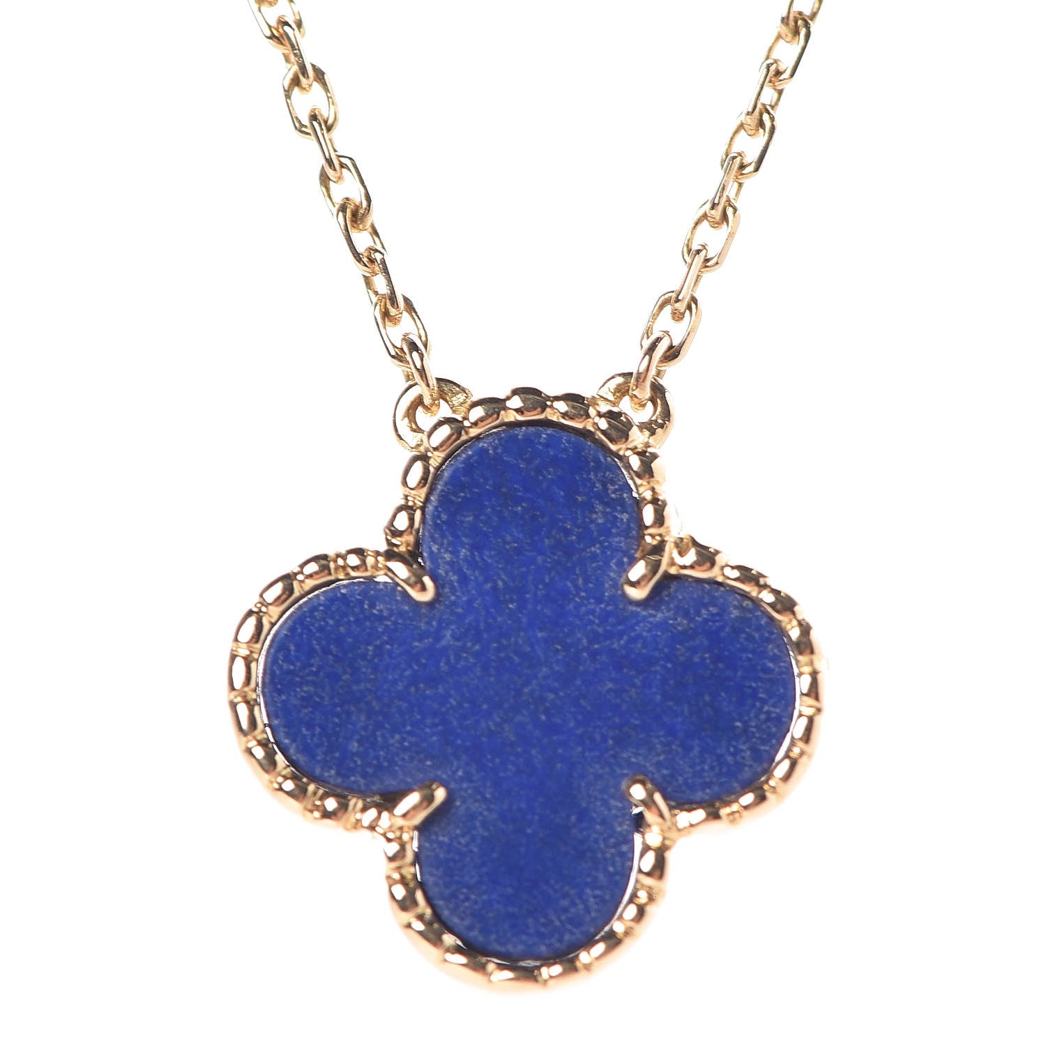 Van Cleef & Arpels 18K Yellow Gold Lapis Lazuli Vintage Alhambra Pendant Necklace 4 of 6