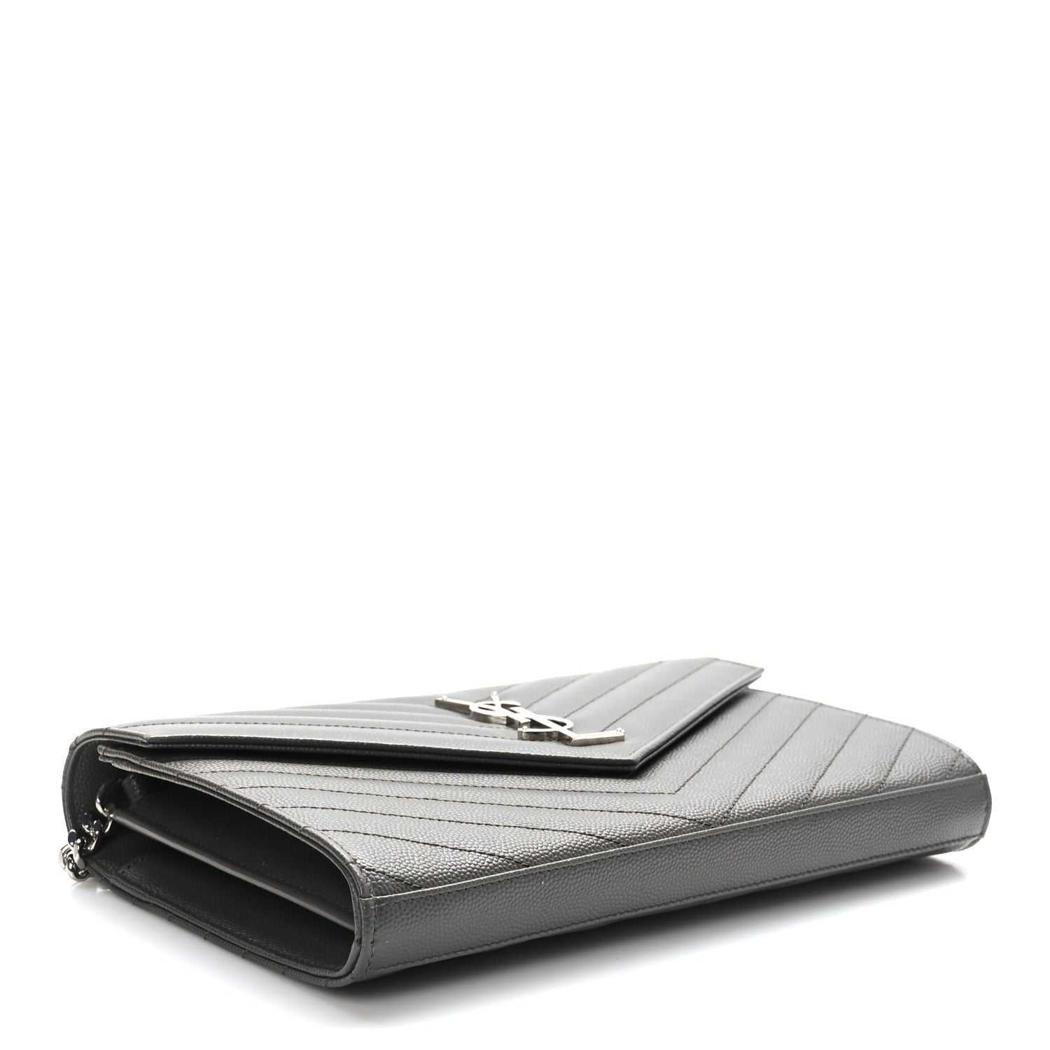 Saint Laurent Grain De Poudre Matelasse Chevron Monogram Envelope Chain Wallet Earth 4 of 9