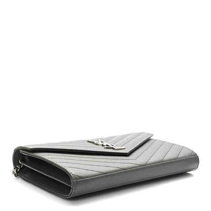 Saint Laurent Grain De Poudre Matelasse Chevron Monogram Envelope Chain Wallet Earth 4 of 9