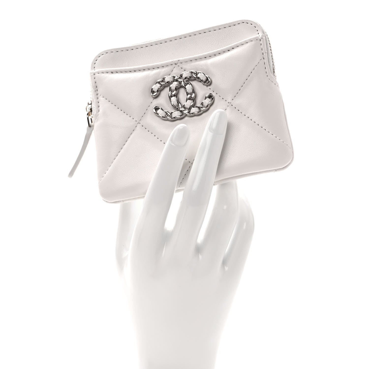 Chanel Lambskin Quilted Chanel 19 Zip Card Holder Wallet White 2 of 7