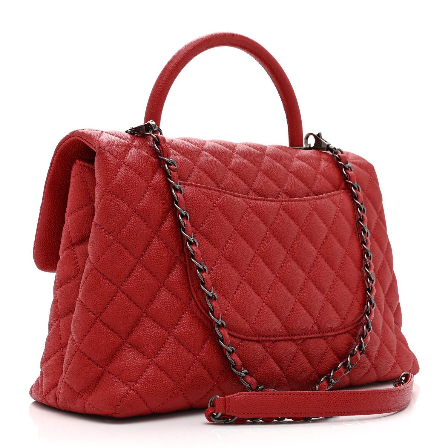 Chanel Caviar Quilted Medium Coco Handle Flap Red 3 of 10