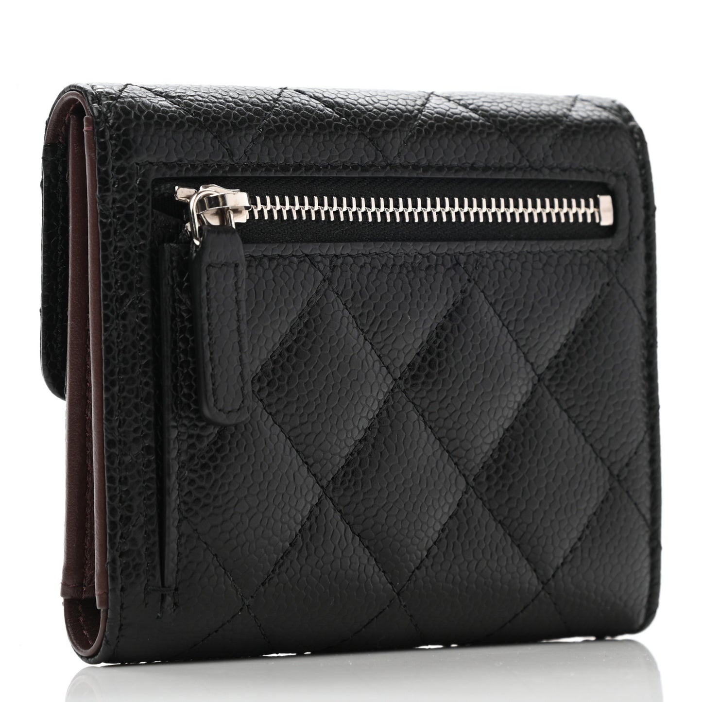 Caviar Quilted Compact Flap Wallet Black