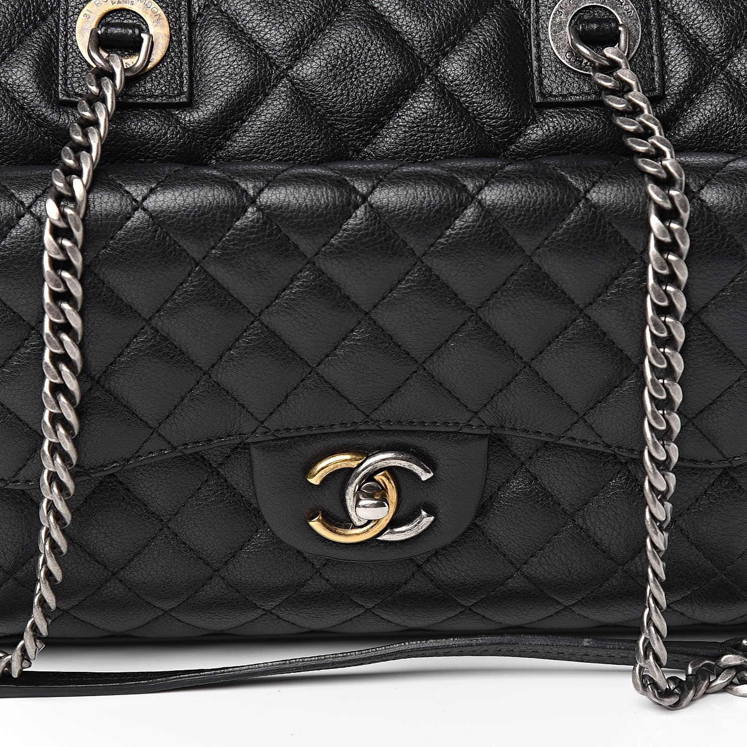 Chanel Grained Calfskin Quilted Large Casual Pocket Bowling Bag Black 11 of 14