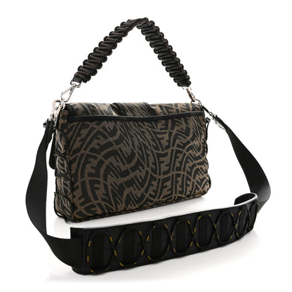 Fendi X SARAH COLEMAN Fabric Jacquard Vitello Grace FF Vertigo Woven Lanyard Large Baguette Tobacco Moro Black 3 of 11