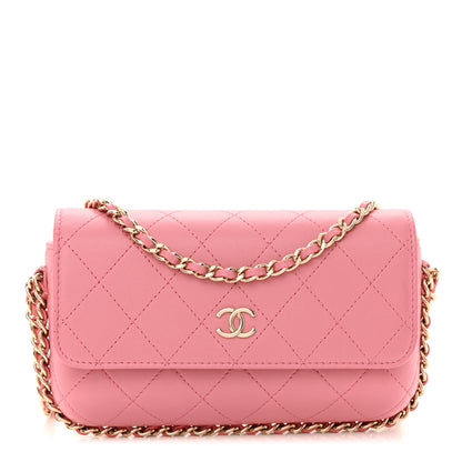 Chanel Calfskin Diamond Stitched Chain Around Flap Phone Holder Dark Pink 1 of 12