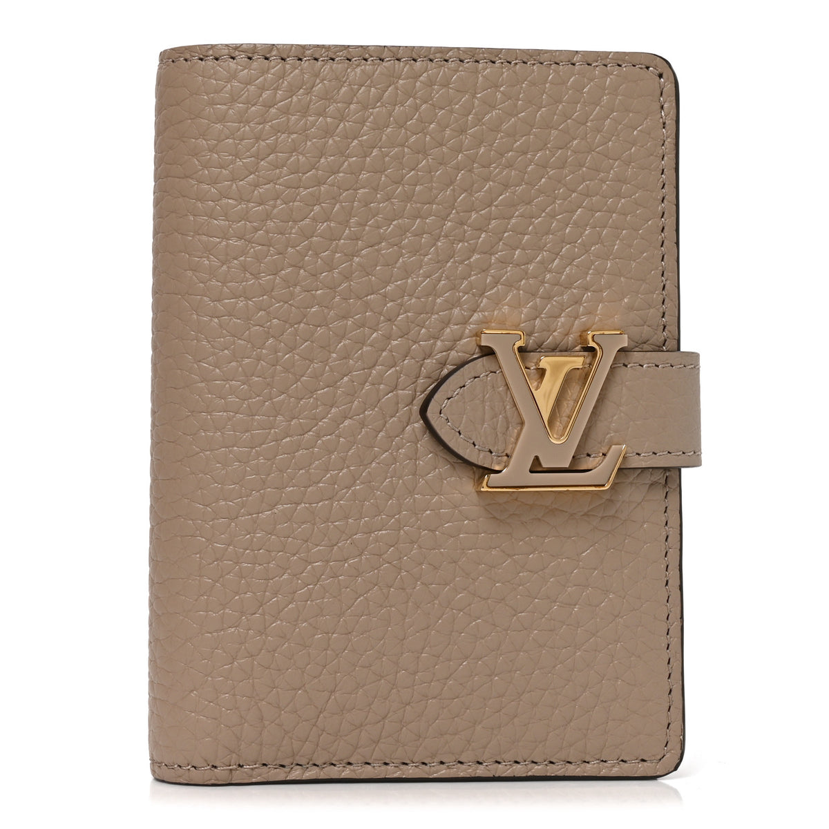 Taurillon Capucines Vertical Compact Wallet Galet Grey