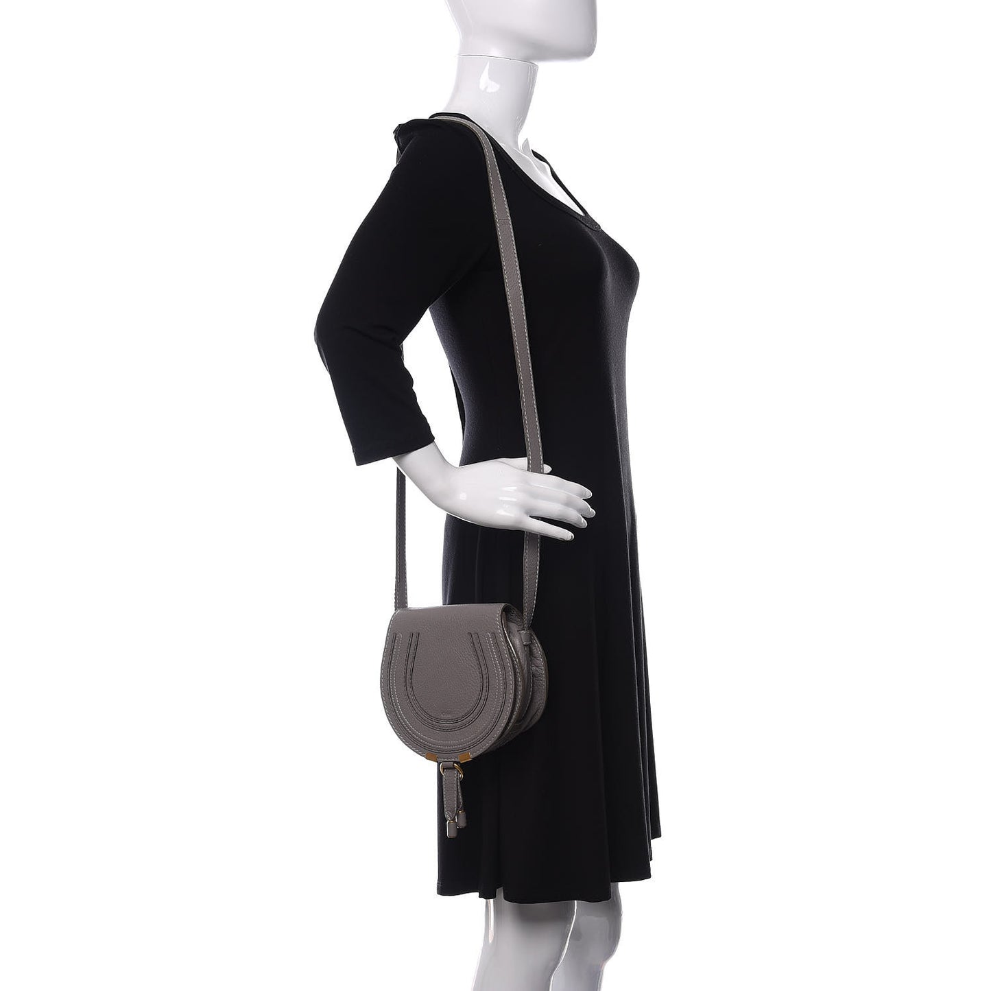 Calfskin Mini Marcie Round Crossbody Bag Cashmere Grey