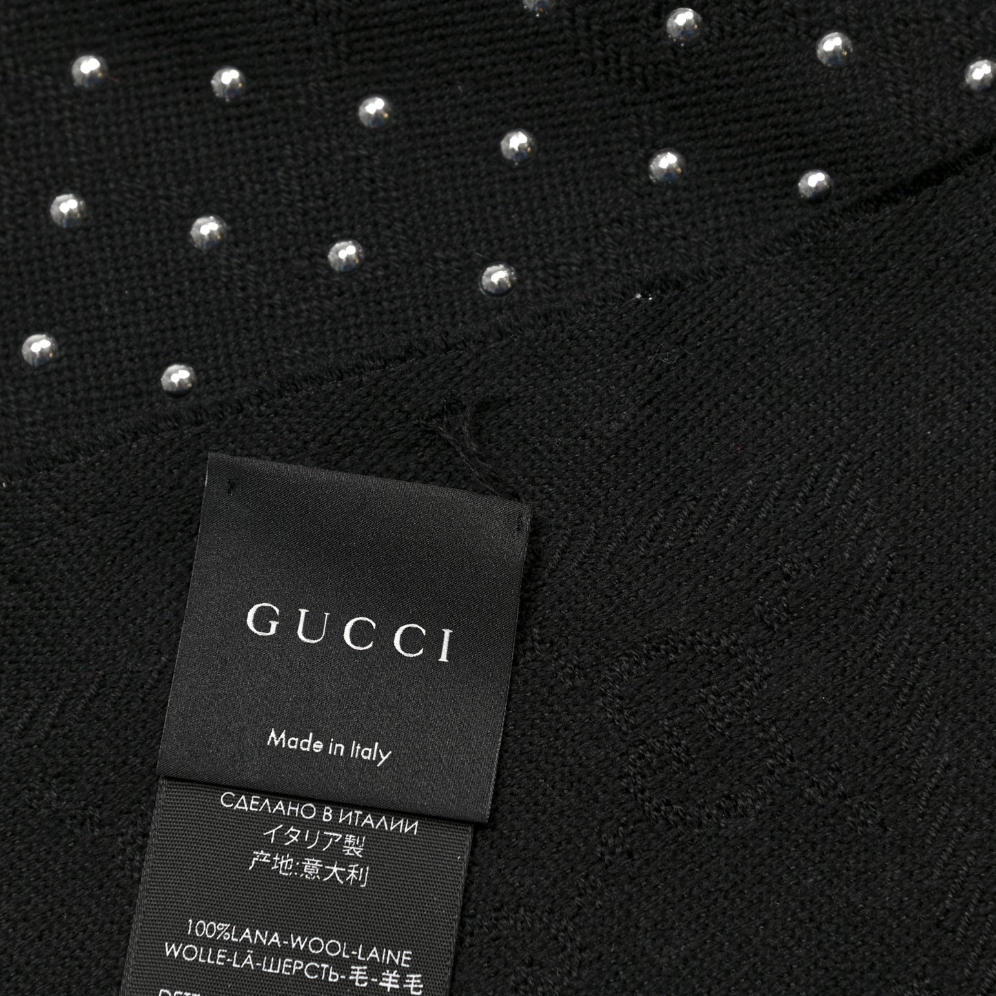 Wool Studded Jacquard GG Scarf Black