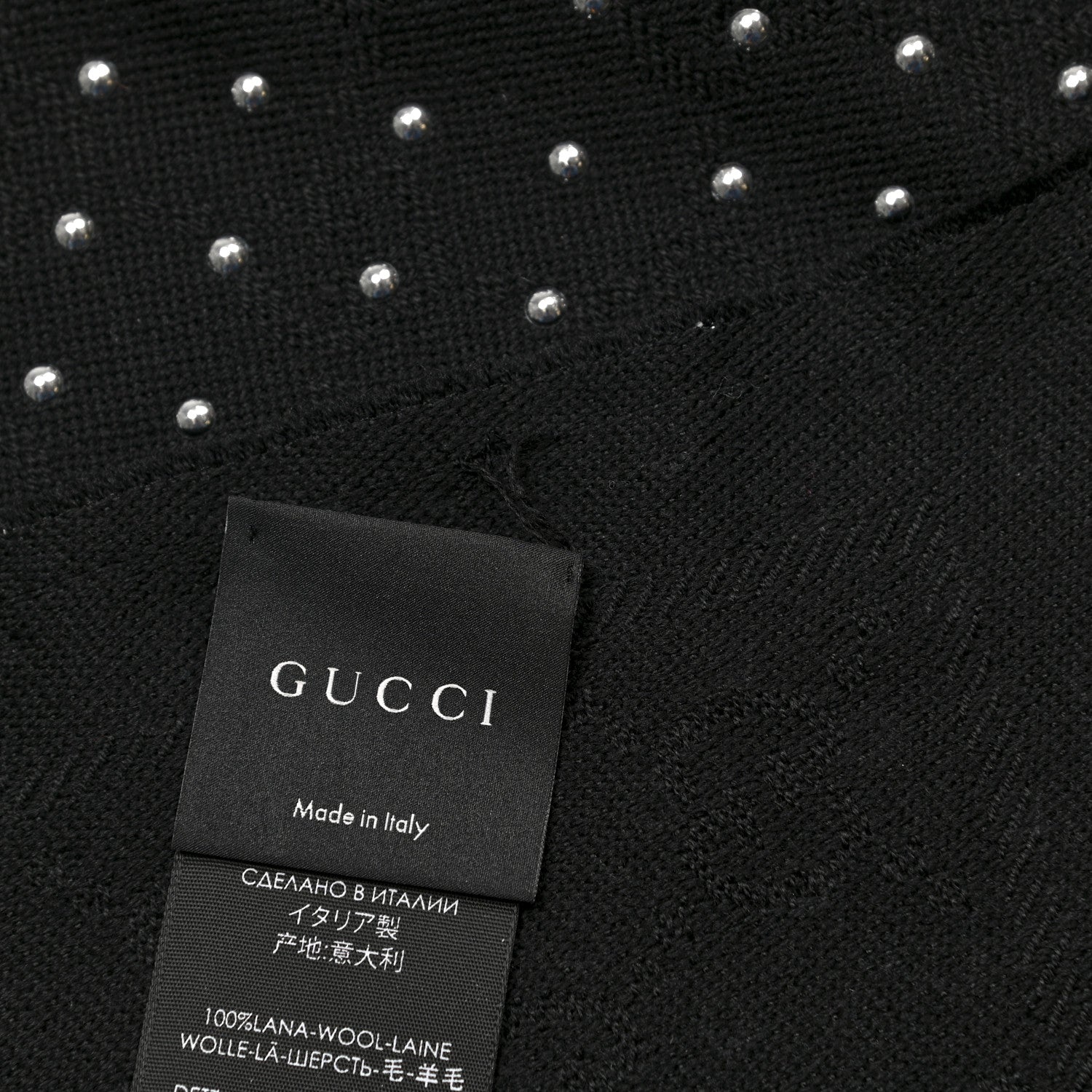 Gucci Wool Studded Jacquard GG Scarf Black 7 of 7