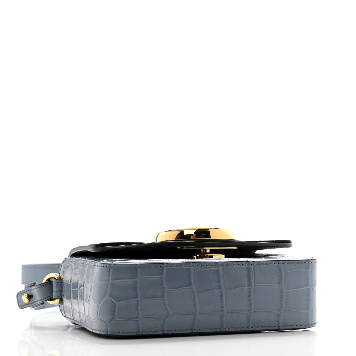 Calfskin Crocodile Embossed Mini C Double Carry Ash Blue