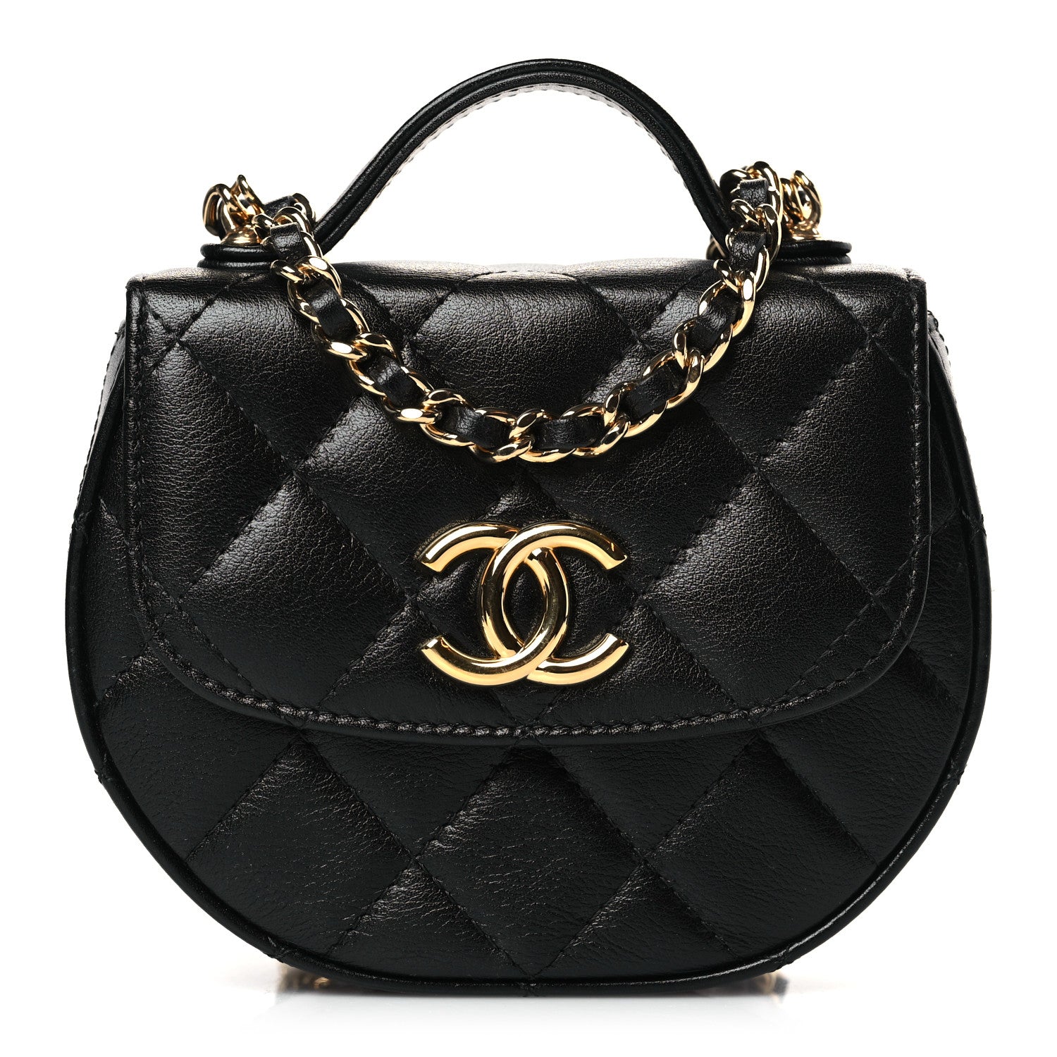 Chanel Shiny Aged Calfskin Quilted Mini Top Handle Clutch With Chain Black 1 of 9