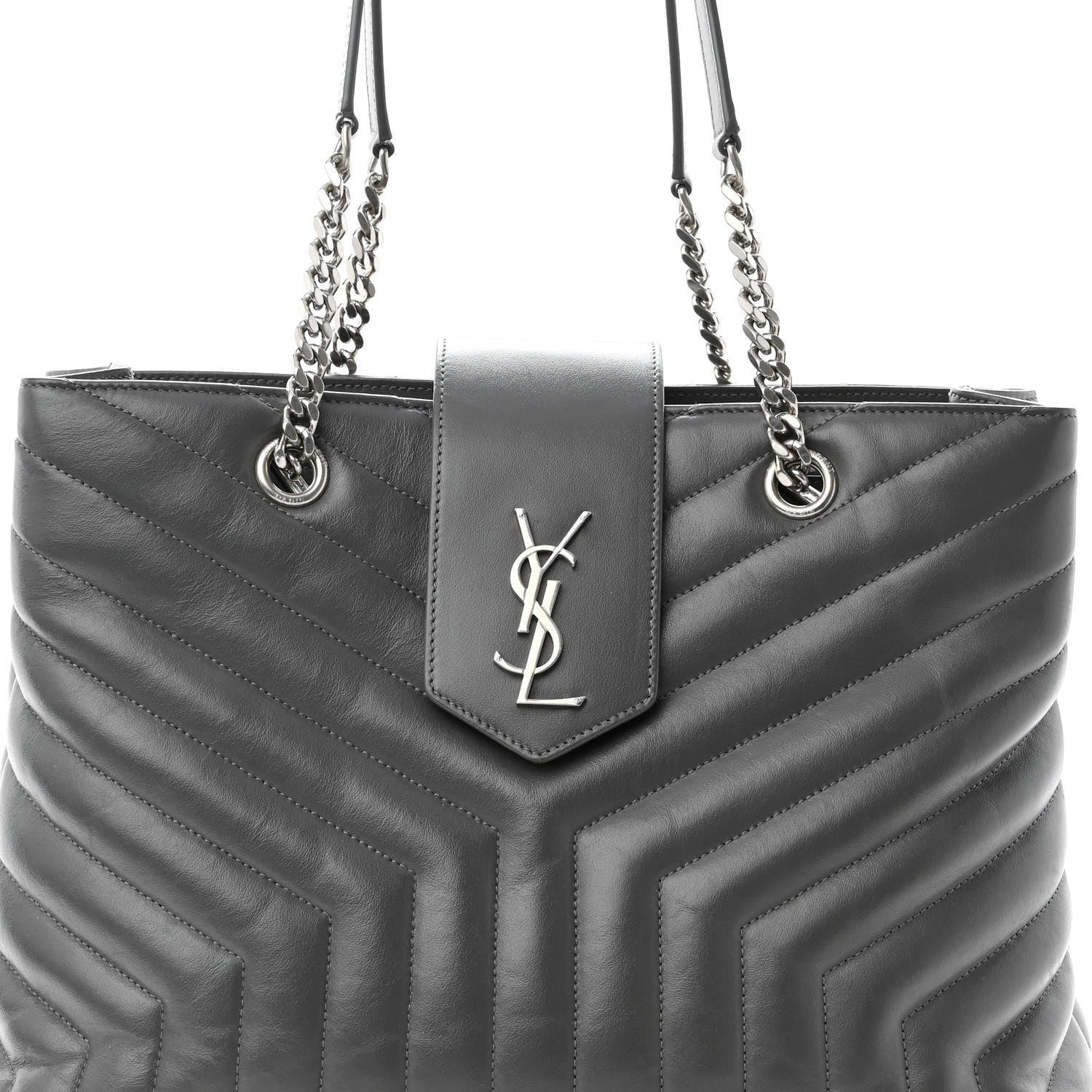 Saint Laurent Calfskin Y Quilted Monogram Large Loulou Shopper Storm 7 of 9