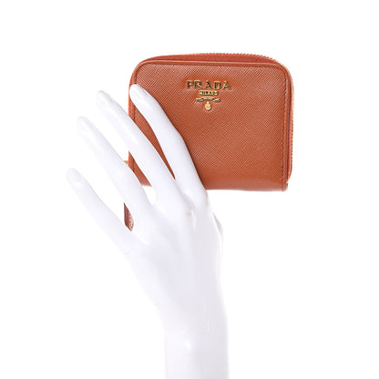 Prada Saffiano Metal Zip Coin Purse Papaya 2 of 11