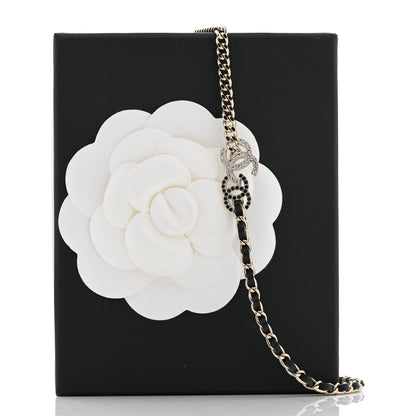 Chanel Metal Calfskin Crystal Double CC Short Necklace Black Gold 6 of 6