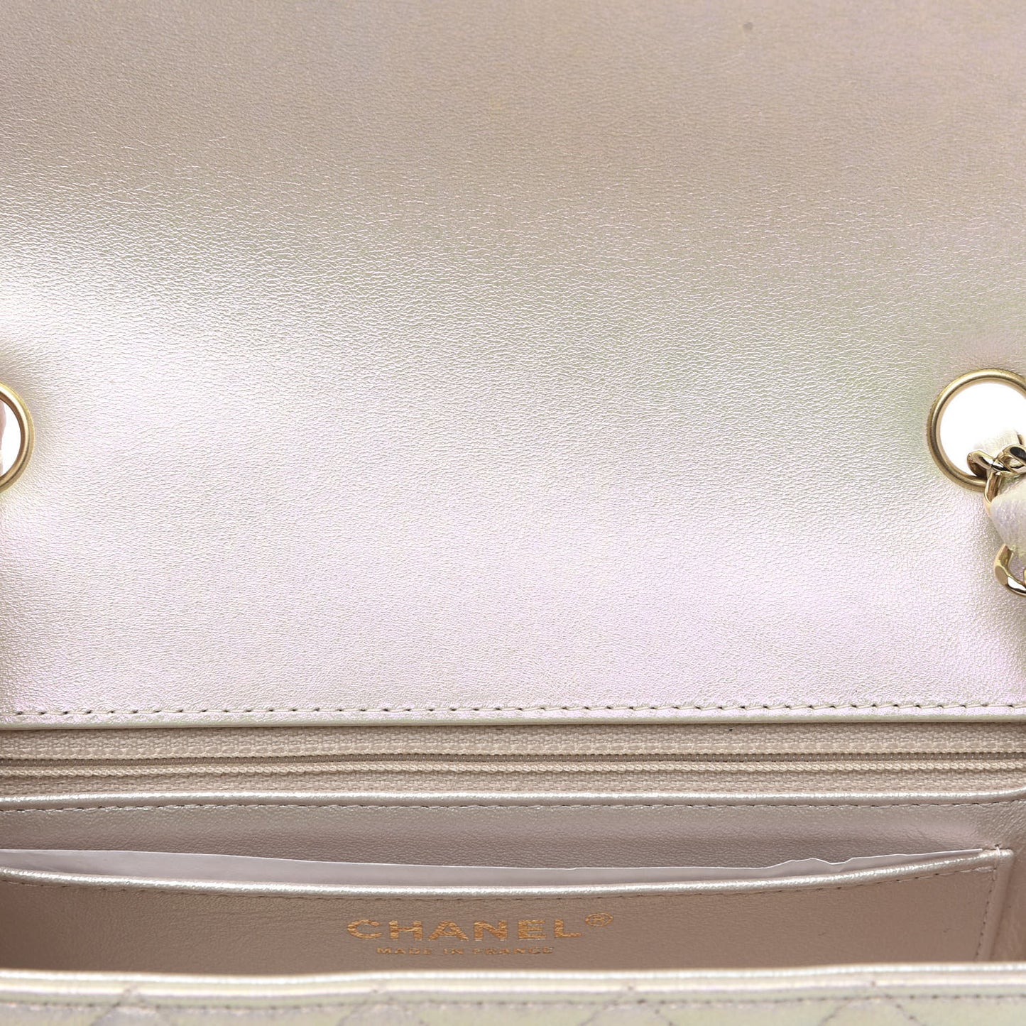 Iridescent Lambskin Quilted Mini Rectangular Flap Ivory