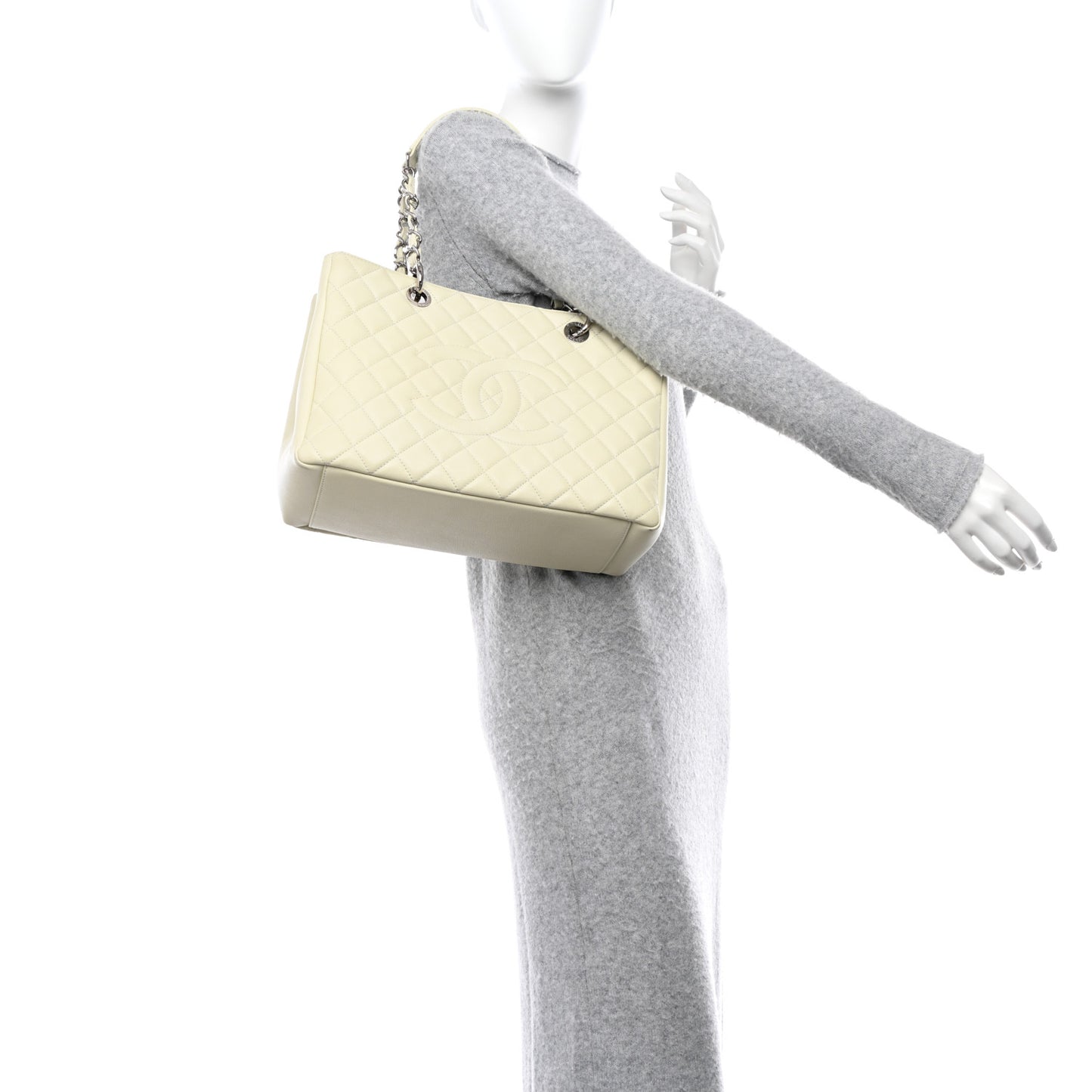 Caviar Quilted Grand Shopping Tote GST White