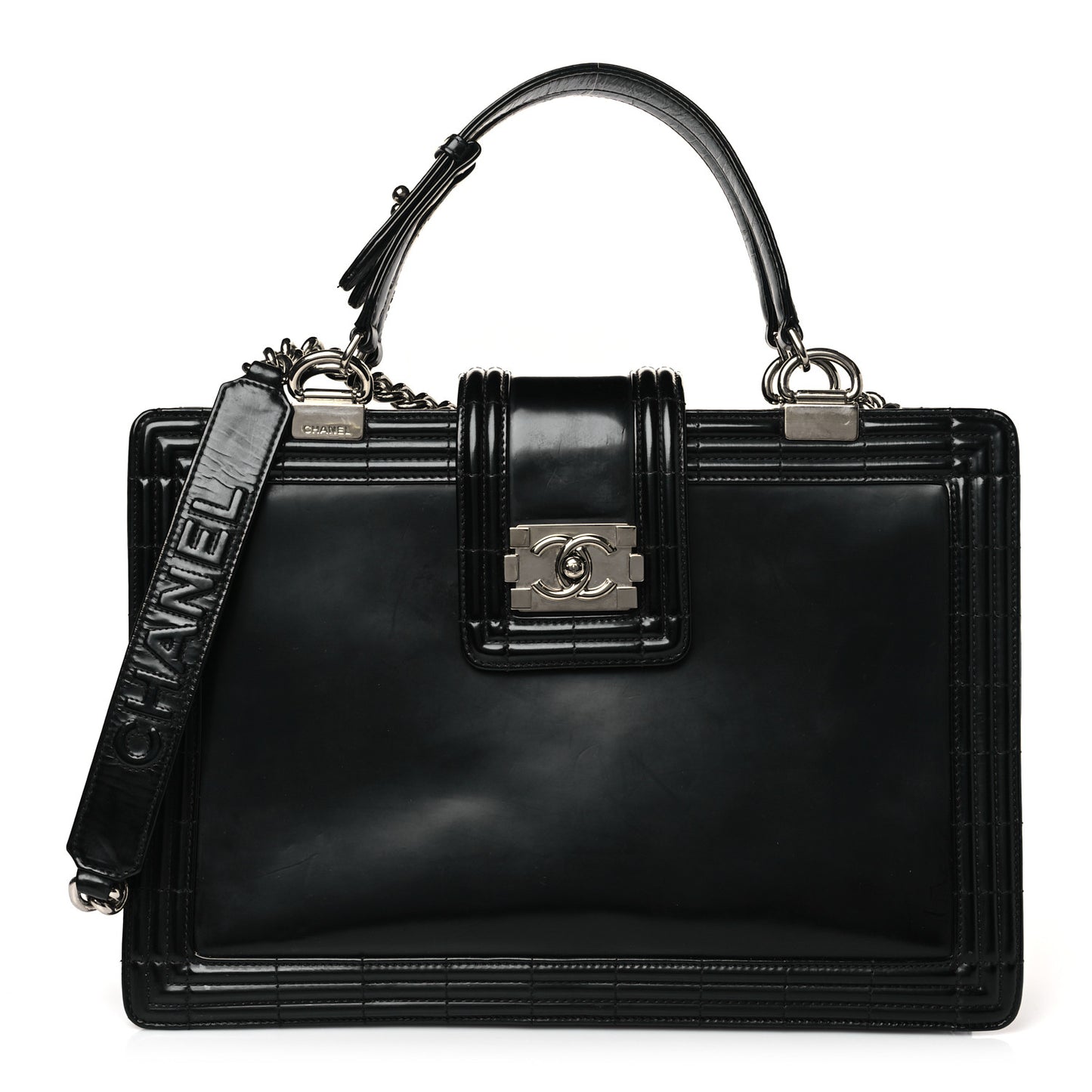 Glazed Calfskin Boy Tote Black