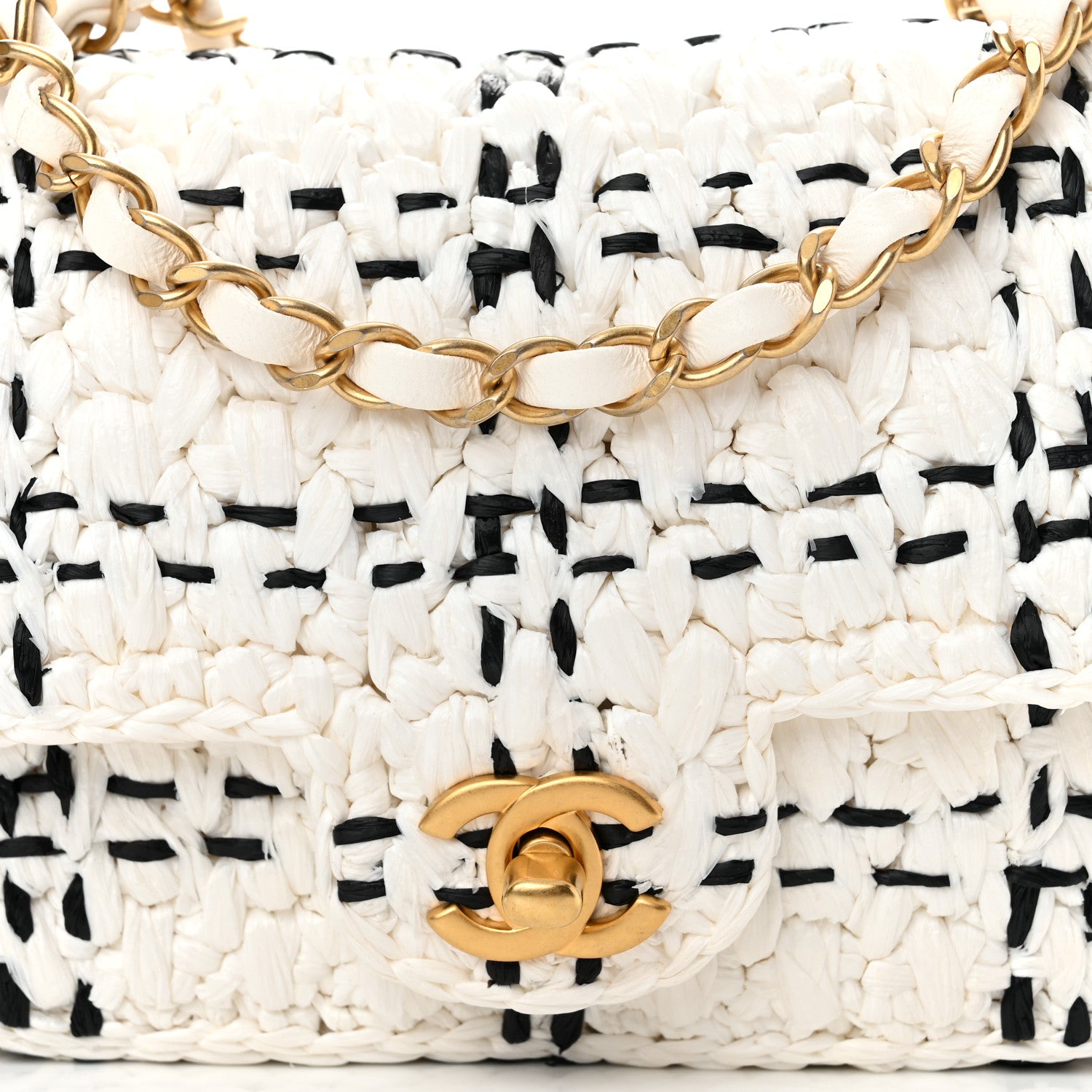Chanel Raffia Effect Tweedy Mini Flap Bag White Black 8 of 10
