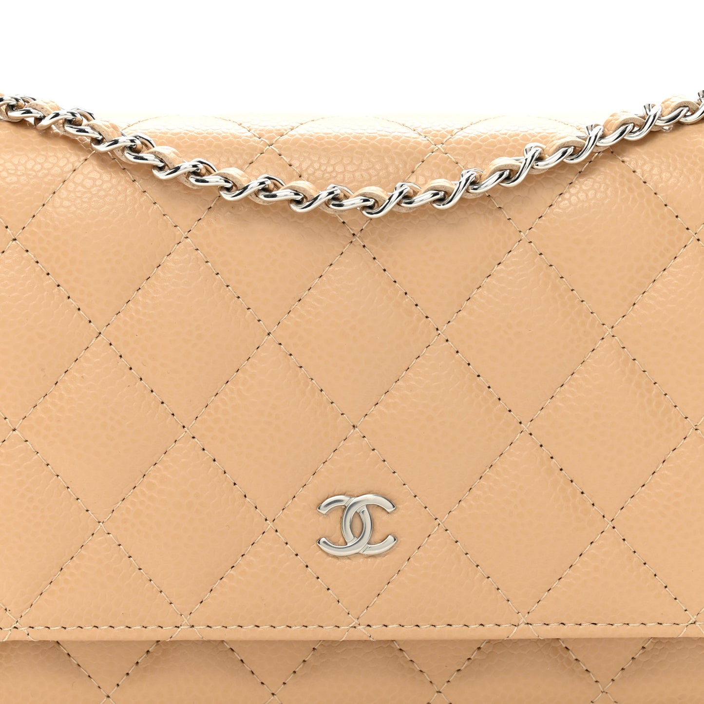 Caviar Quilted Wallet on Chain WOC Beige