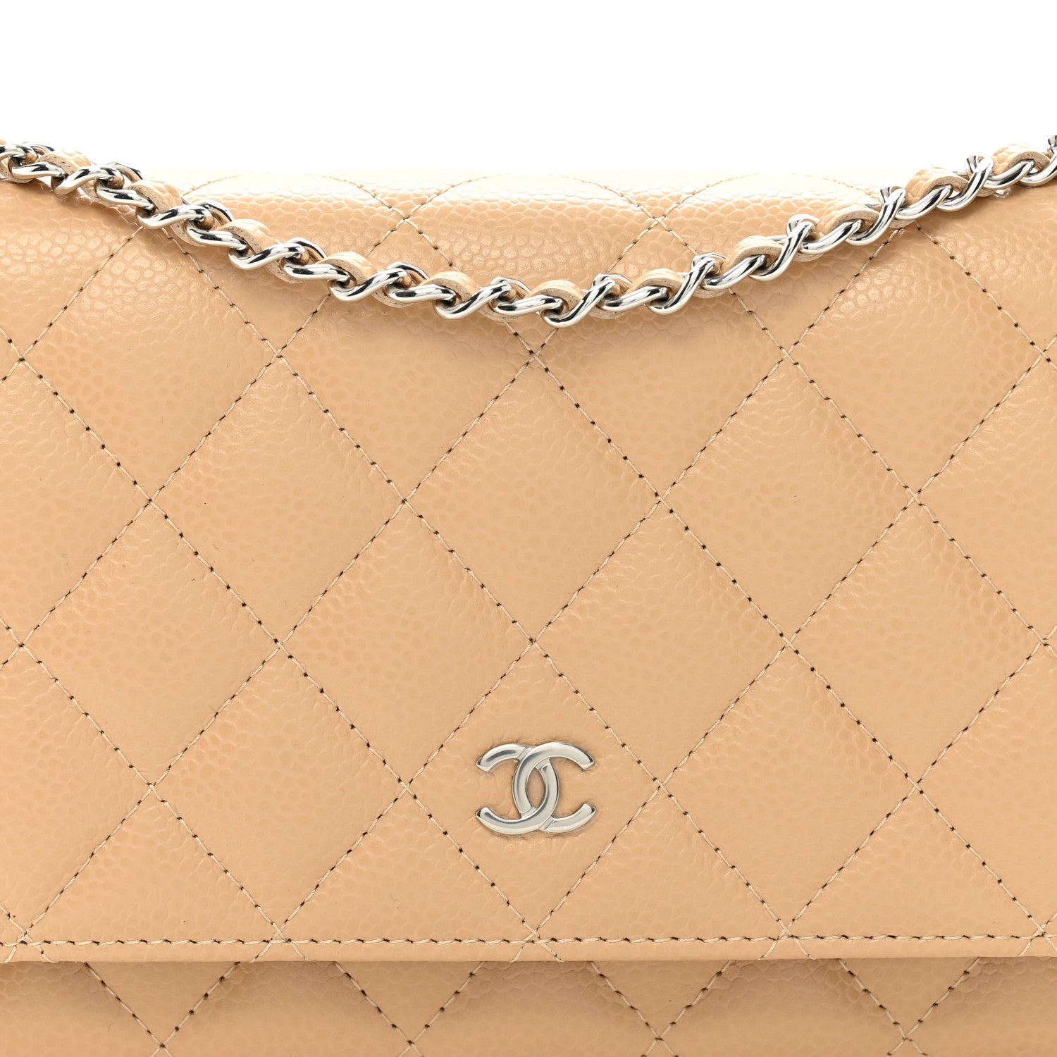 Chanel Caviar Quilted Wallet on Chain WOC Beige 9 of 11