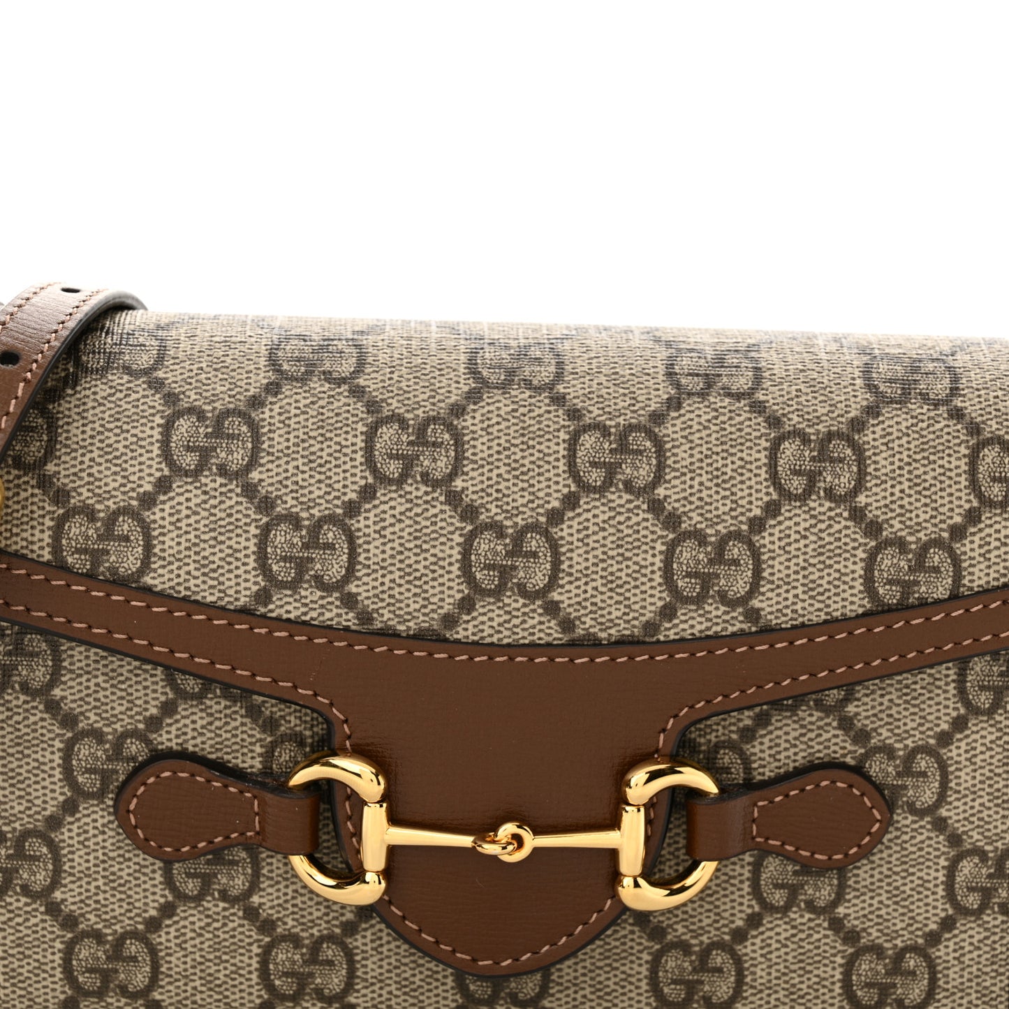 GG Supreme Monogram Mini Horsebit 1955 Shoulder Bag Beige Brown Sugar