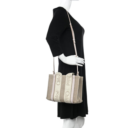 Chloe Cotton Calfskin Small Woody Ribbon Tote With Strap Cement Pink 2 of 11