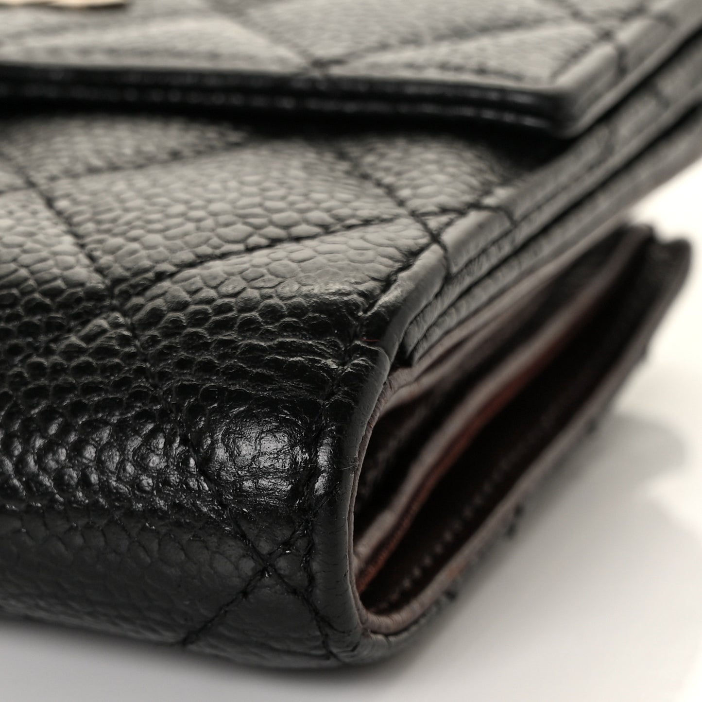 Caviar Quilted Compact French Flap Wallet Black