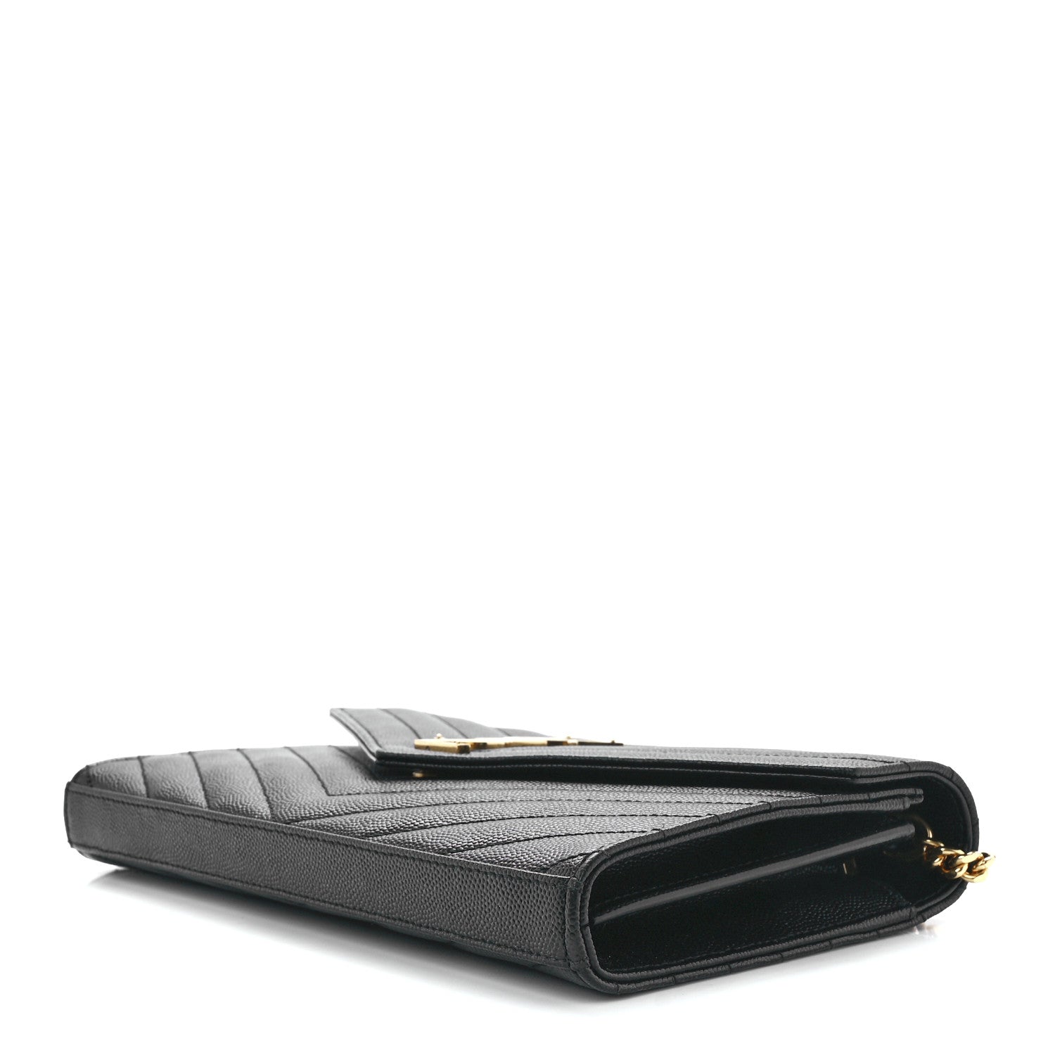 Saint Laurent Grain De Poudre Matelasse Chevron Monogram Chain Wallet Black 9 of 11