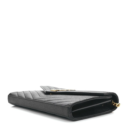 Saint Laurent Grain De Poudre Matelasse Chevron Monogram Chain Wallet Black 9 of 11