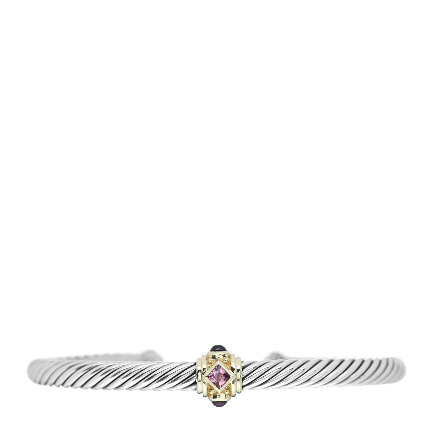 Sterling Silver 14K Yellow Gold Rhodolite Garnet Pink Tourmaline 5mm Cable Renaissance Station Bracelet