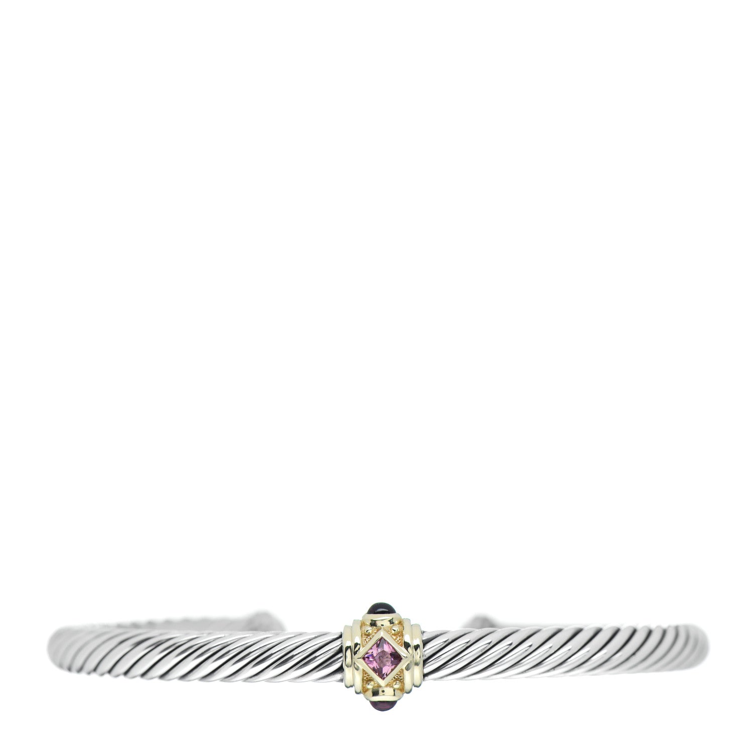 David Yurman Sterling Silver 14K Yellow Gold Rhodolite Garnet Pink Tourmaline 5mm Cable Renaissance Station Bracelet 1 of 4